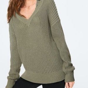 PINK FORENZA Oversized Green Knit V Neck Sweater